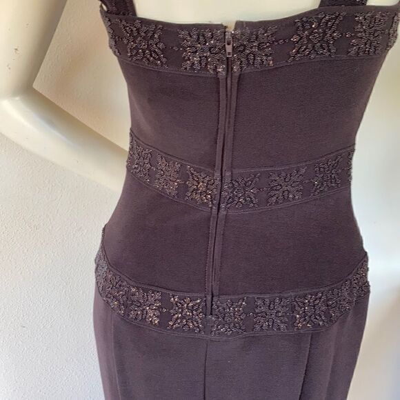 CACHE Stretch sleeveless cut out mesh maxi evening dress beaded comfy brown 8 - Picture 15 of 16